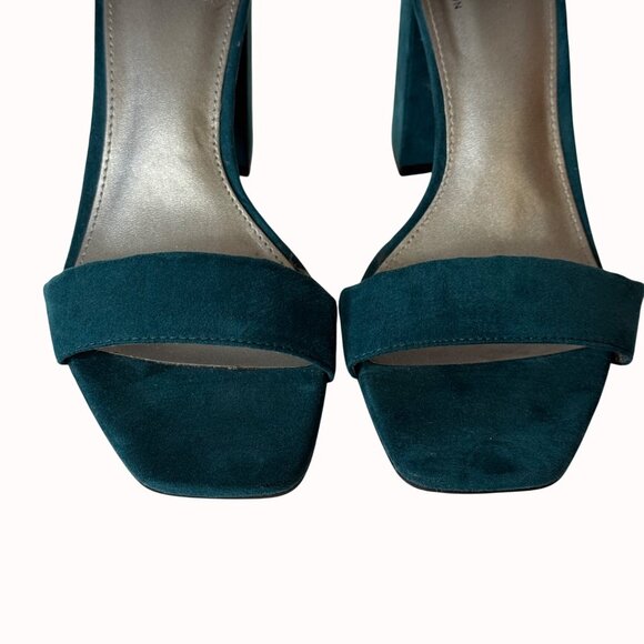 Worthington Teal Block Heel Sandals 9M Open Toe Ankle Strap Suede Dress Shoes - Picture 14 of 16